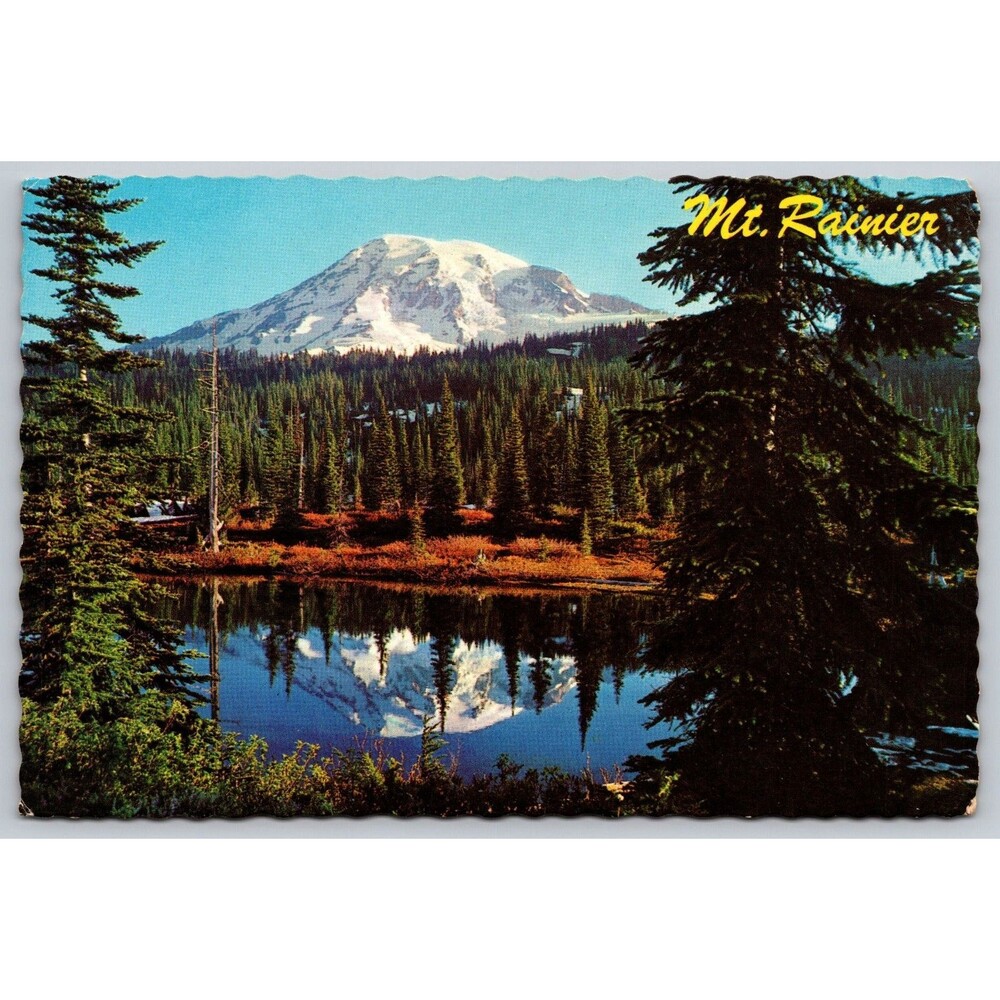 Vintage Postcard Mt. Rainier & Reflection Lake Washington Mike Roberts B1818